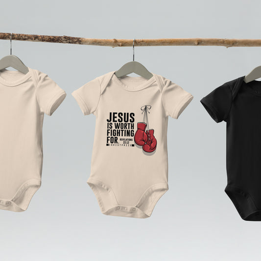 Jesus Is Worth Fighting For. REV. 12: 2 Baby Bodysuit