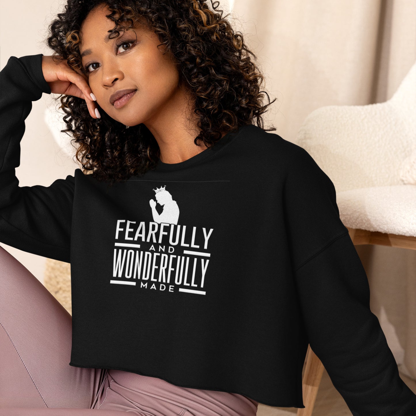 Fearfully And Wonderfully Made Side-Seamed Crop Sweatshirt
