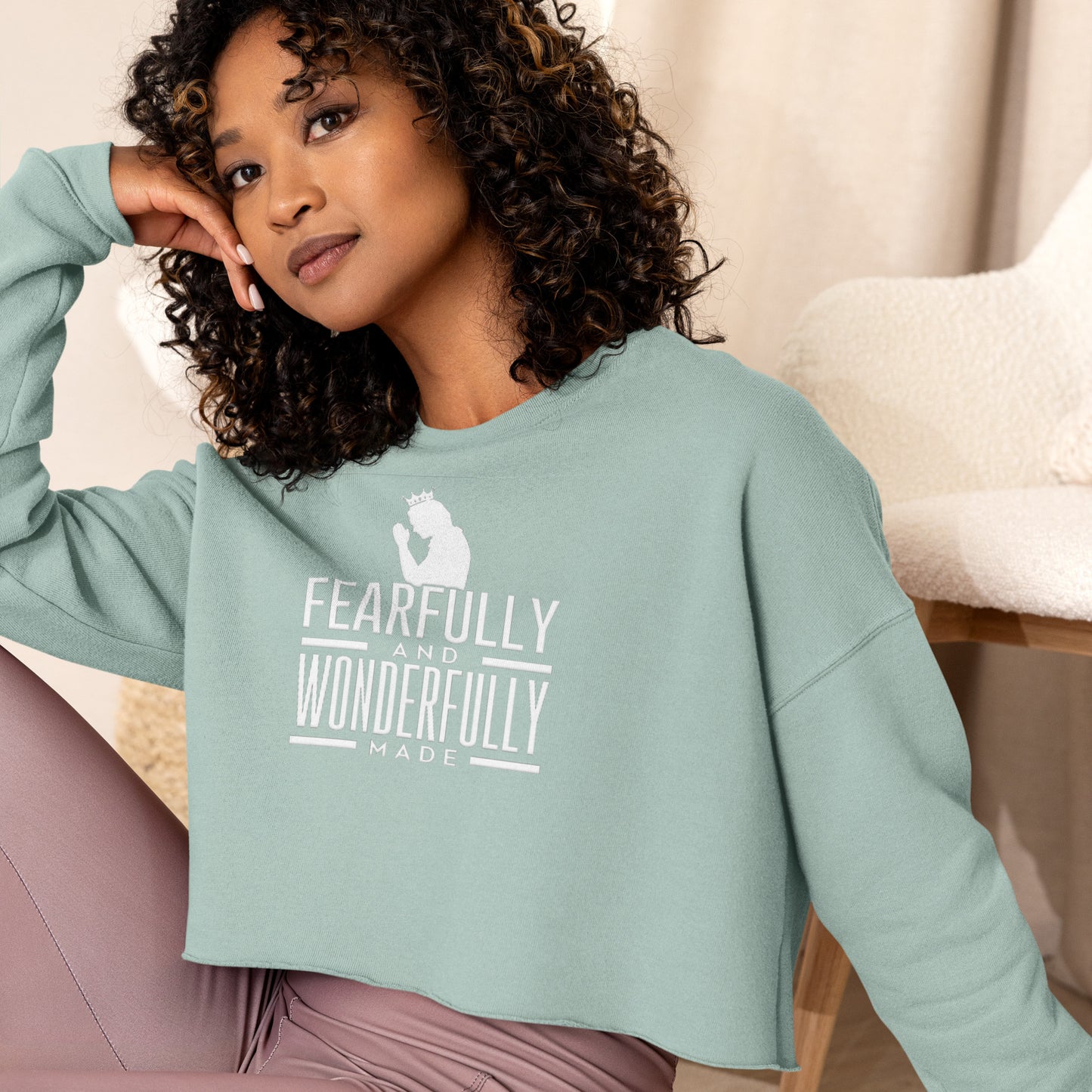 Fearfully And Wonderfully Made Side-Seamed Crop Sweatshirt