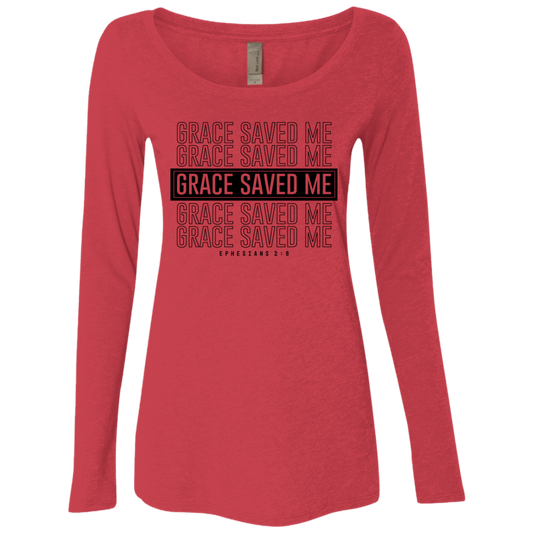 Women's Grace Saved Me Triblend Long Sleeve Scoop Shirts
