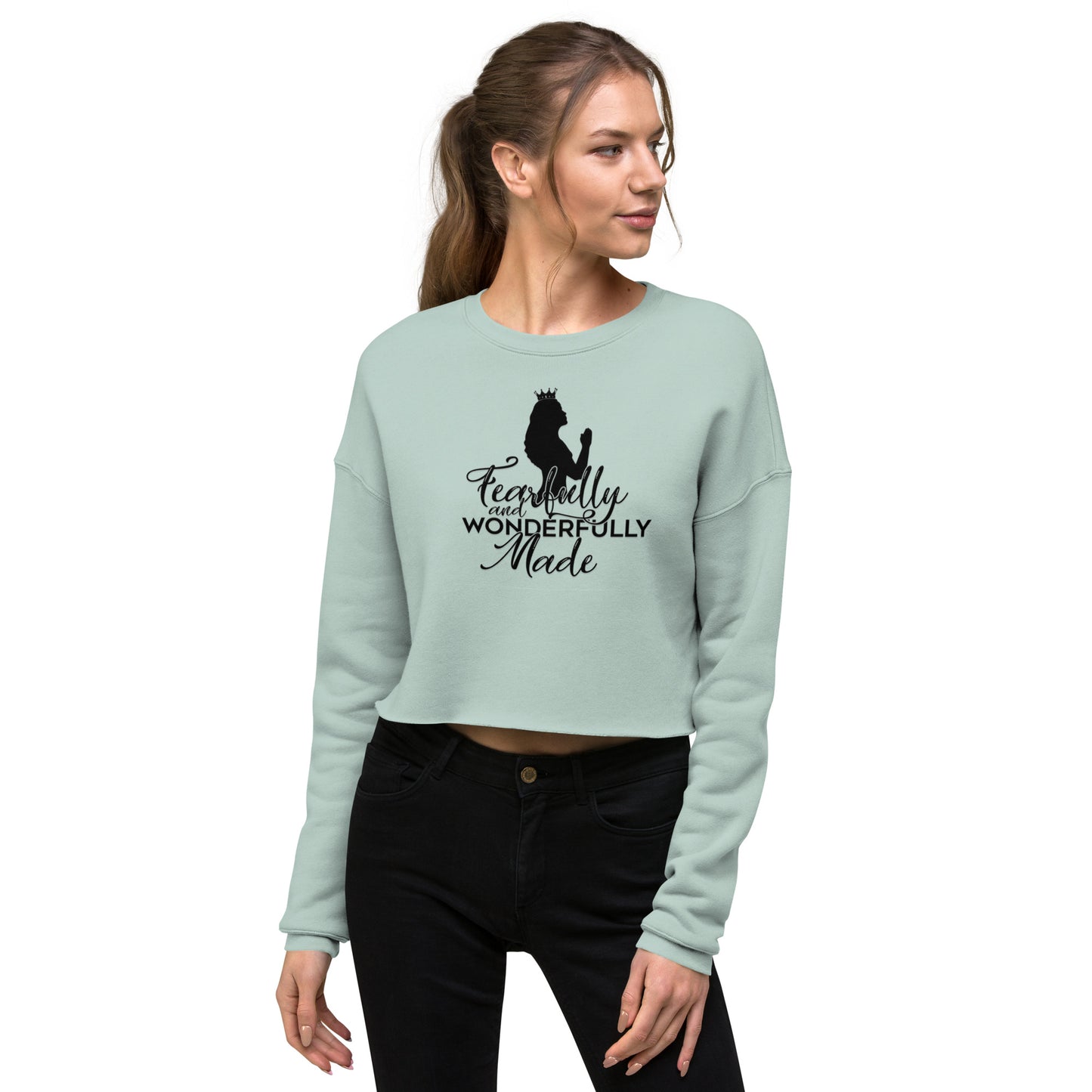 Ribbed Crew Neckline & Cuffs Crop Sweatshirt