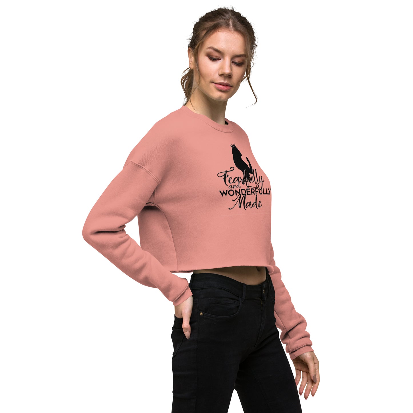 Ribbed Crew Neckline & Cuffs Crop Sweatshirt